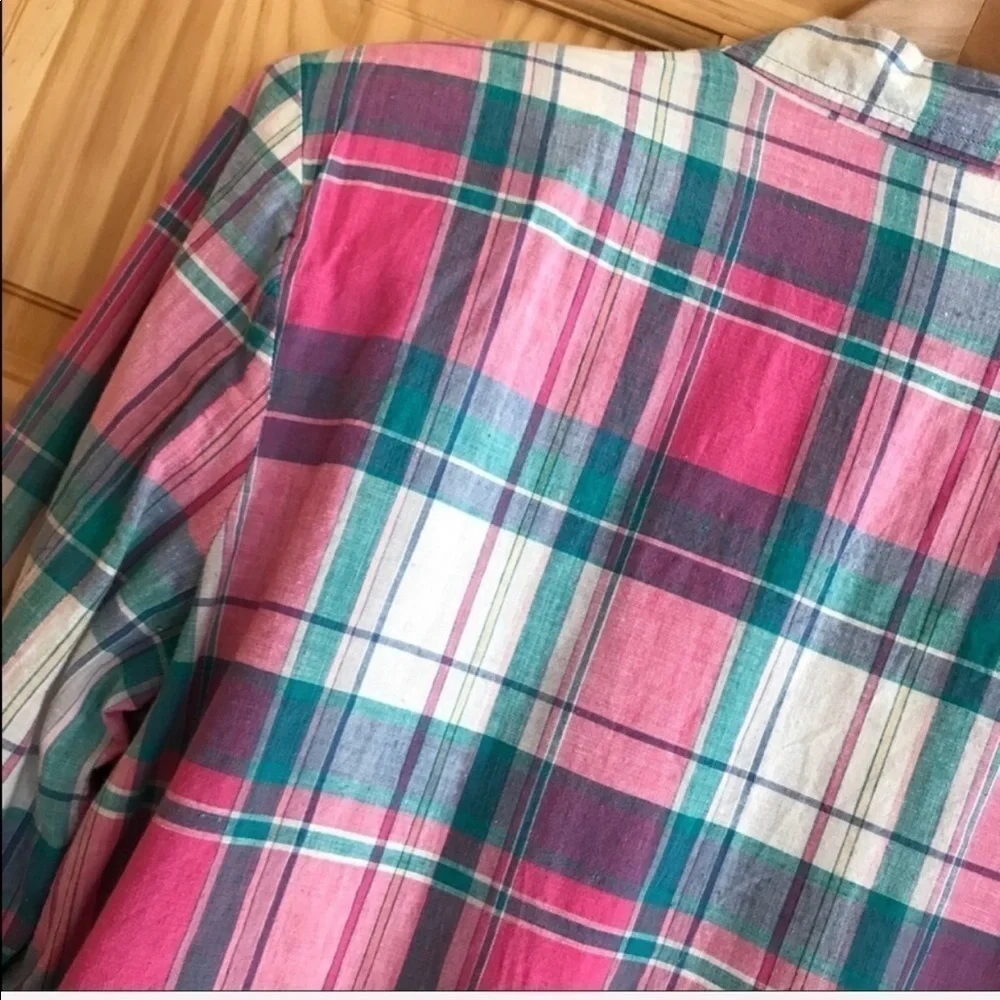 Vintage F Shay pink green plaid boyfriend blazer plus size 14